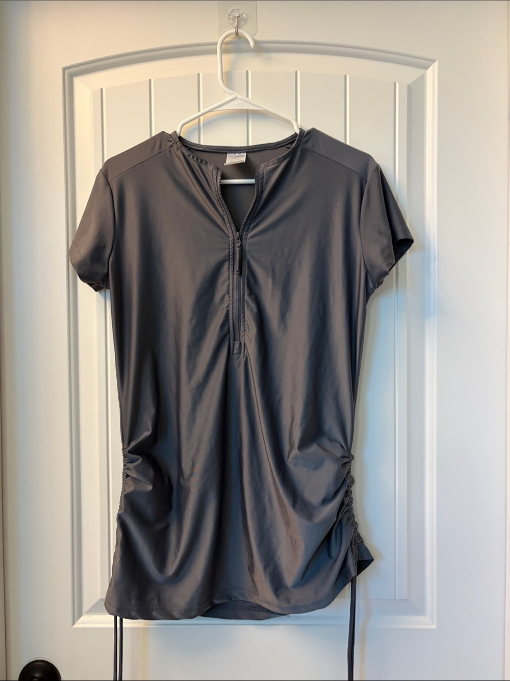 Amazon Short-Sleeve Zip-Front Charcoal Active Swim Tunic